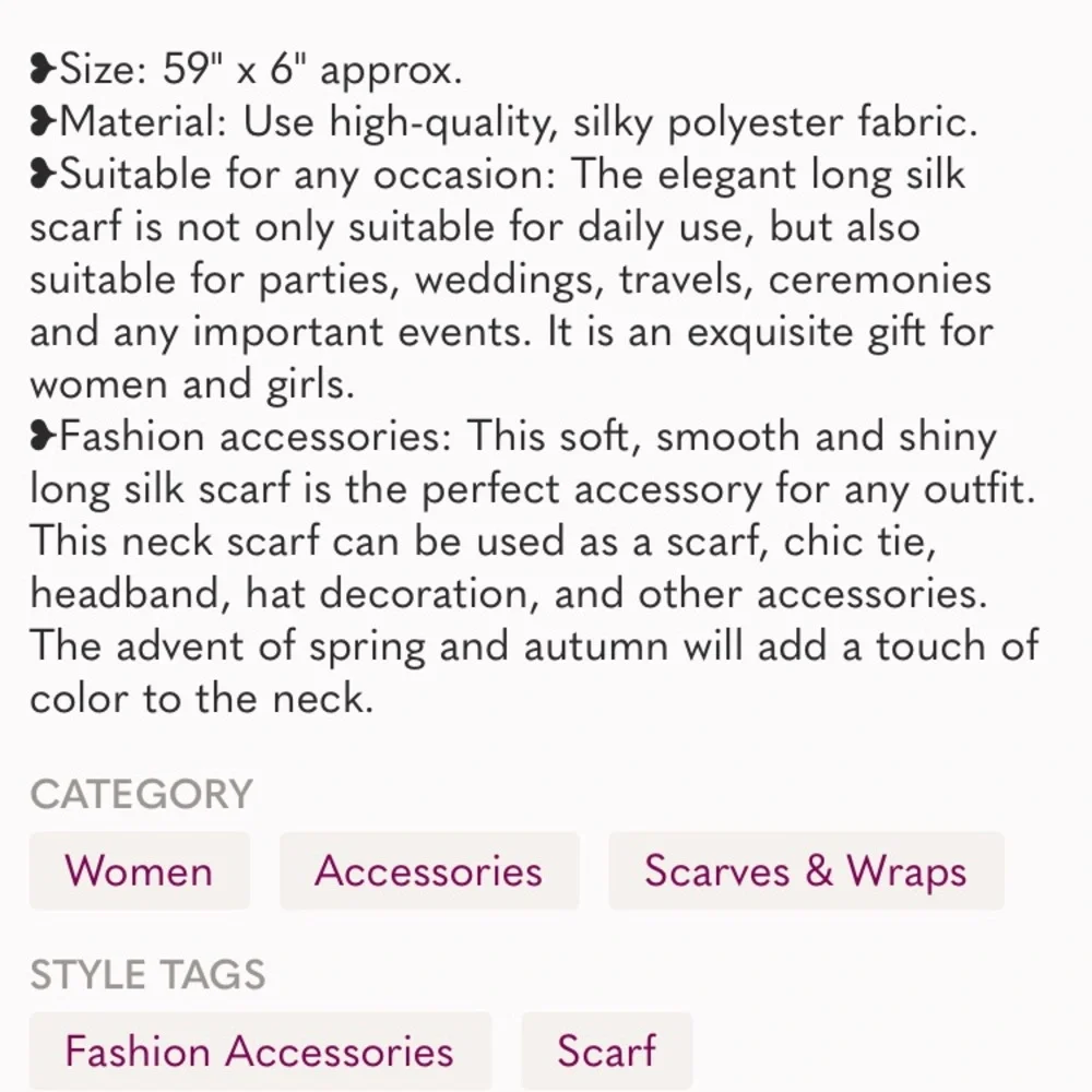 Elegant Printed Silky Scarf Accessories Thin and Stylish Professional